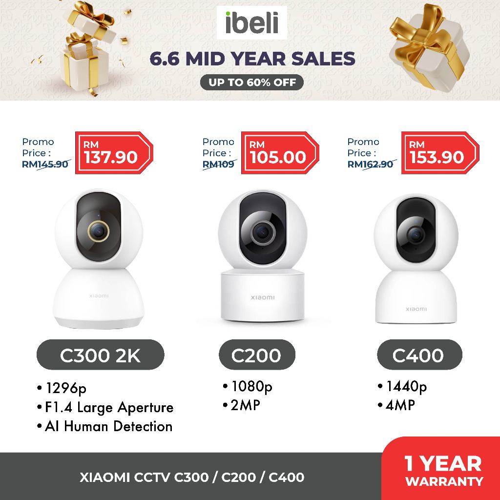 【Global Version】Xiaomi Mijia 360 IP Camera Mi Home Smart App CCTV Security Wifi Cam 1080p FullHD C200/C300/C400/2K Pro