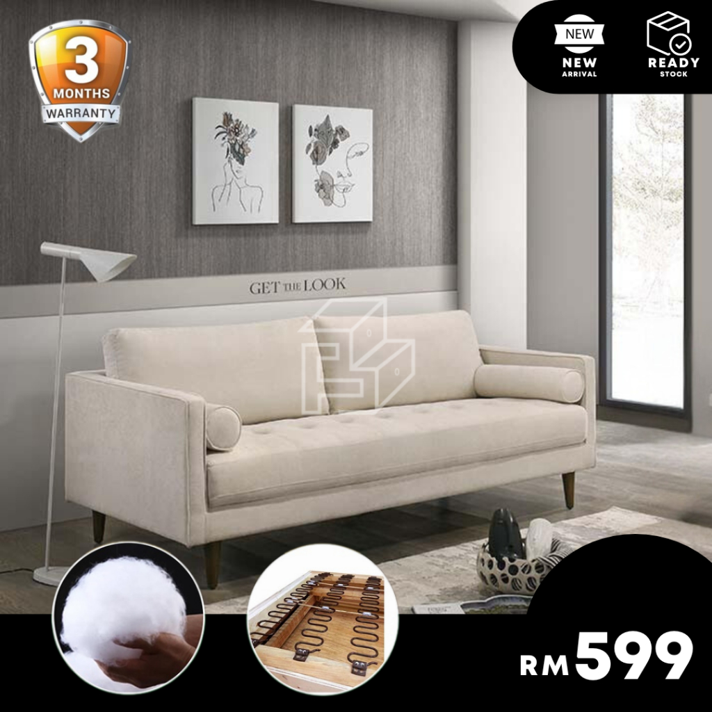 BETTY FURNITURE Vendetta 3 Seater Grey Color Fabric Upholstery Sofa / Kerusi Ruang Tamu / Sofa Set / Homestay Sofa