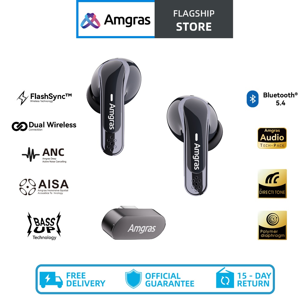 Amgras VRMeta Pro Wireless Bluetooth eraphone 2.4ghz Dongle Earbud Gaming ANC Transparent Mode Spatial Audio HIFI IPX5
