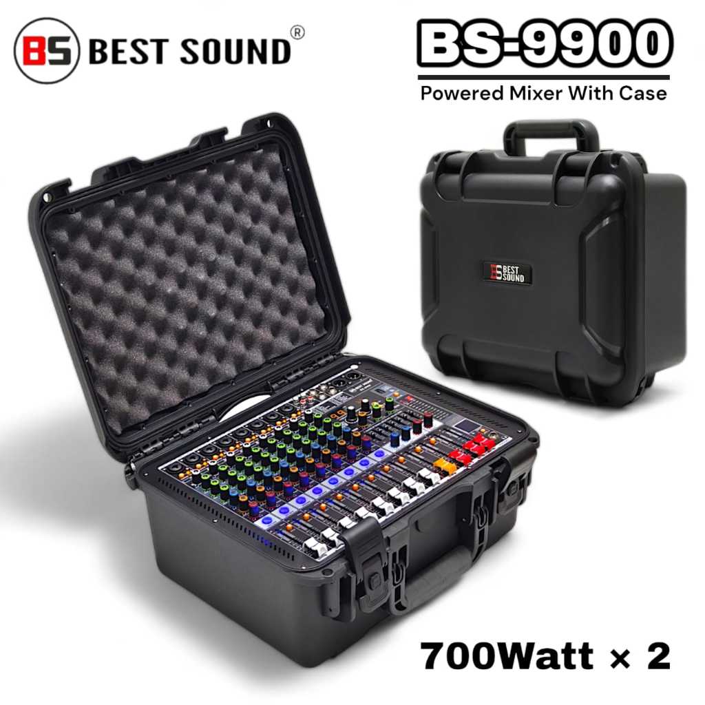 BS BS-9900 Best Sound Portable Case Powered Mixer w/ Bluetooth & USB 8 Channel Power Amplifier 700Wx2 Stage Audio