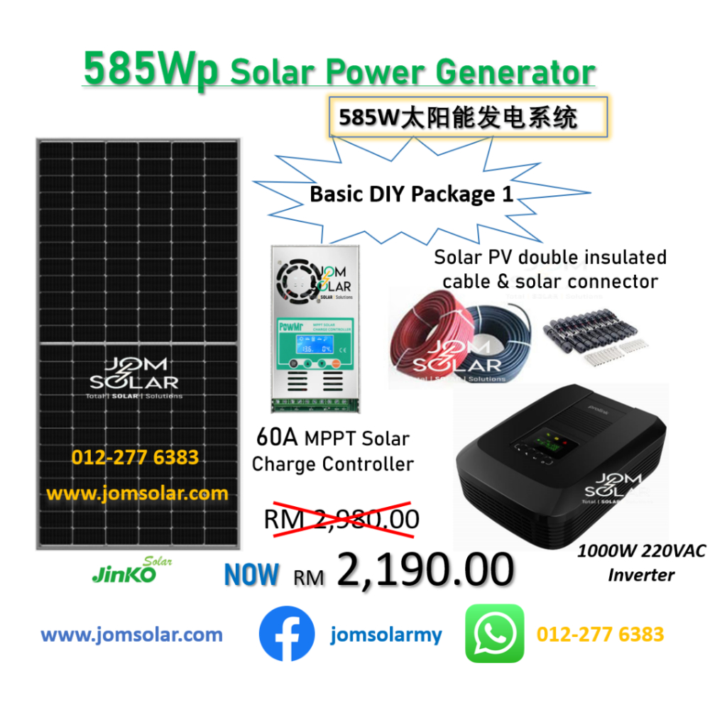 Basic DIY Package - 585W Jinko Solar Panel Off Grid Power Generator System - Ready stock - Jomsolar