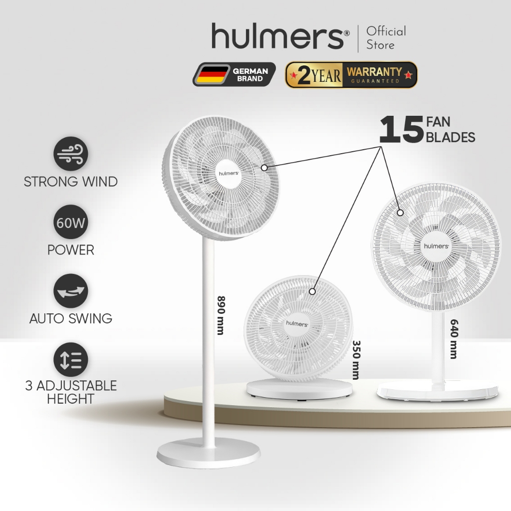 Hulmers - 15 Fan Blades Powerful 2 In 1 Electric Fan Adjustable Stand Fan Table Fan Strong Wind