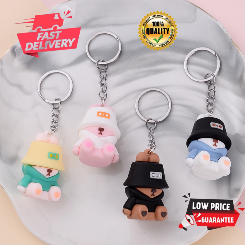 (Fast Shipping Malaysia) Cute Sleeping Fisherman Bear Keychain for bag kid school friends gift present souvenir student