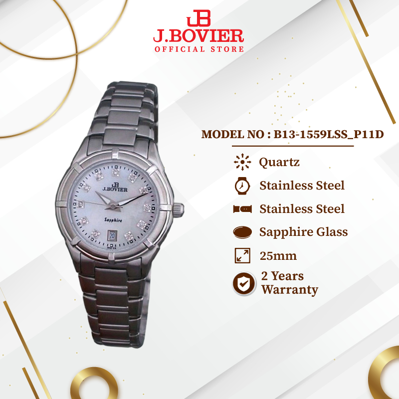 [2 Years Warranty] J.Bovier MOP with 11 Diamond Quartz Women Watch Jam Tangan Wanita B13-1559LSS_P11D