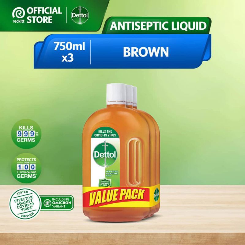 Dettol Antibacterial Brown Antiseptic Liquid Value Pack (750ml x 3)