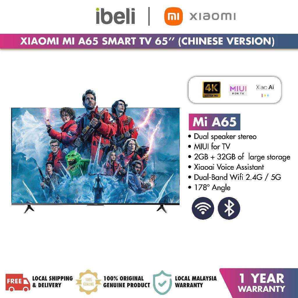 [2024 Model] Xiaomi Mi TV A65 4K LED Android TV Smart TV XiaoAi Voice Assistant (65''/2GB+32GB)