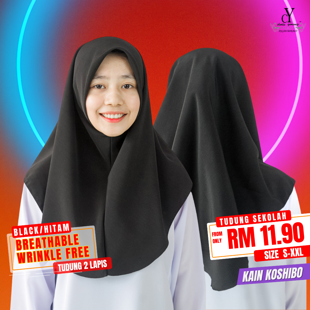 CY 122017 ( HITAM ) PAKAIAN TUDUNG HIJAB SEKOLAH KOSHIBO SCHOOL BLACK