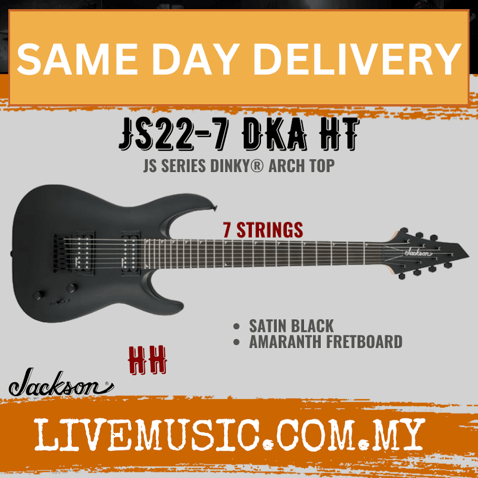 Jackson JS22-7 DKA - Dinky Arch Top 7-String Electric Guitar - Satin Black (JS227/JS22 7)