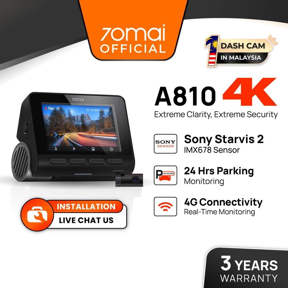 70mai A810 4K Dash Cam Dual Vision Car Recorder with GPS ADAS