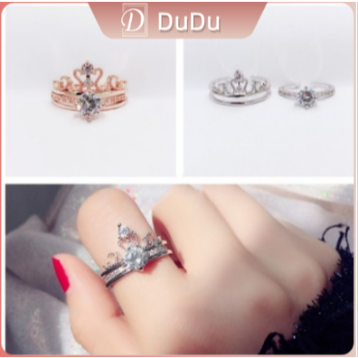 DuDu 2Pcs/Set Crown Ring Wedding Gift Rose Gold Silver Shine Woman Fashion Accessories Beautiful Delicate Good Quality