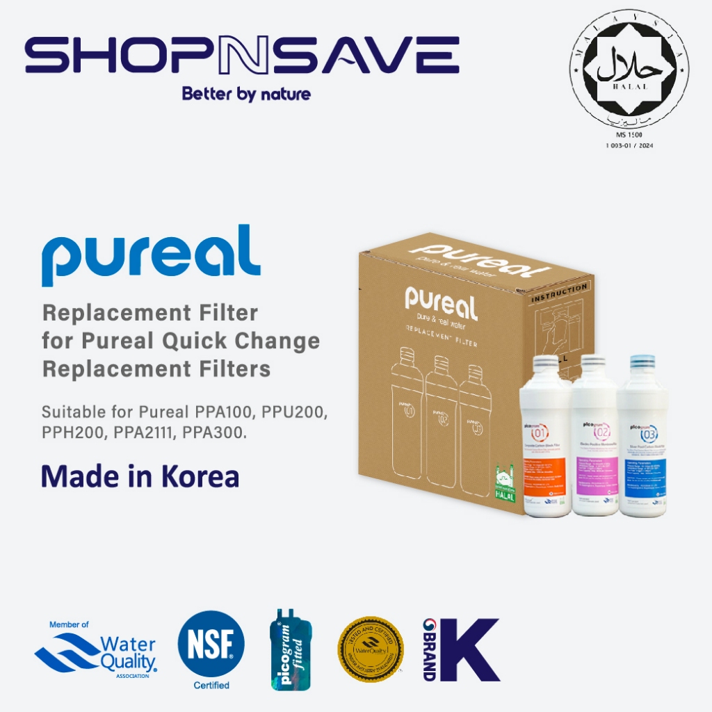 (Jakim HALAL) SHOPNSAVE Korea Pureal Filter Cartridge Pureal PPA100, PPH200, PPU200, PPA300, Water Purifier Water Filter