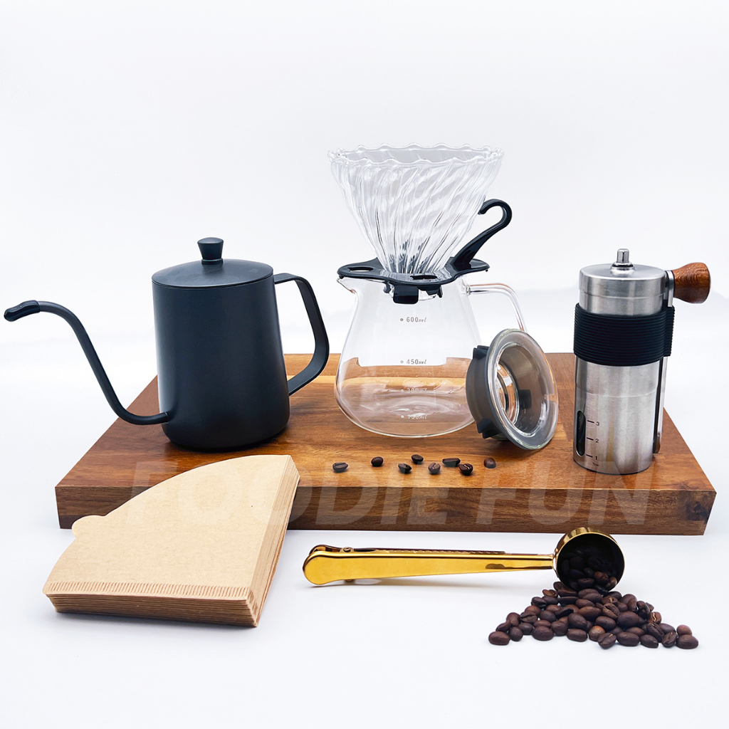 Hand Grinder Brew Coffee Set Full CoffeeBean Pot/Spoon/Filter Paper 100pcs / Set Membuat Kopi Manual