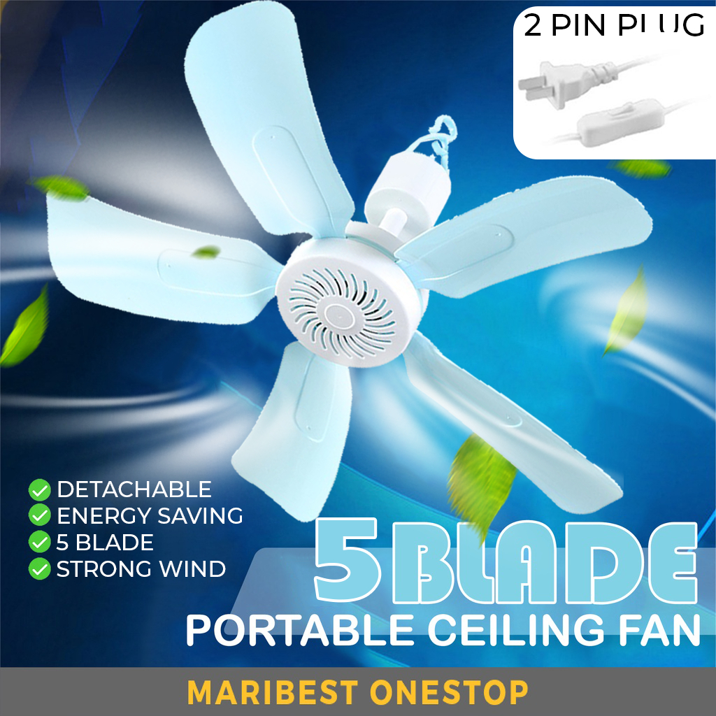 Portable 5 Blade Ceiling Fan Kipas Siling Camping Fan Air Cooler Mini ciling Fan Kipas Camping Tent Fan Kipas Ceiling