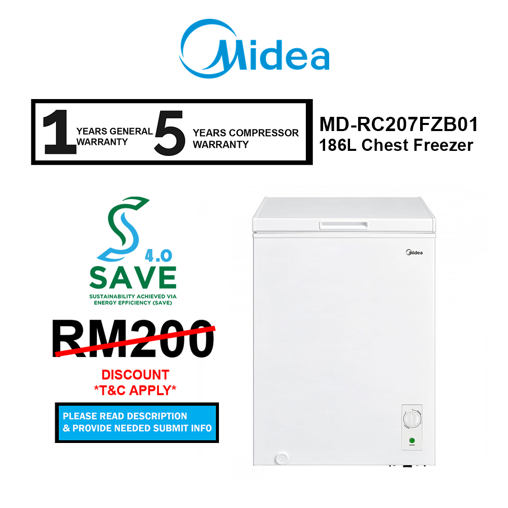 (SAVE 4.0) Midea 186L Chest Freezer MD-RC207FZB01/ MDRC207FZB01 / 186L WD-186WA (lock) / 130L MD-RC151FZB01