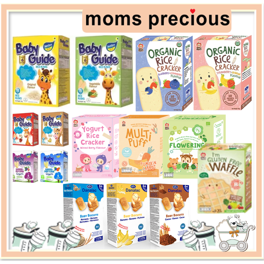 Apple Monkey /Tenten Baby Guide / Nobi Nobi Organic Rice Cracker/ Multi Puffs/ Cereal Puffs/ Waffles/Danalac Biscuits