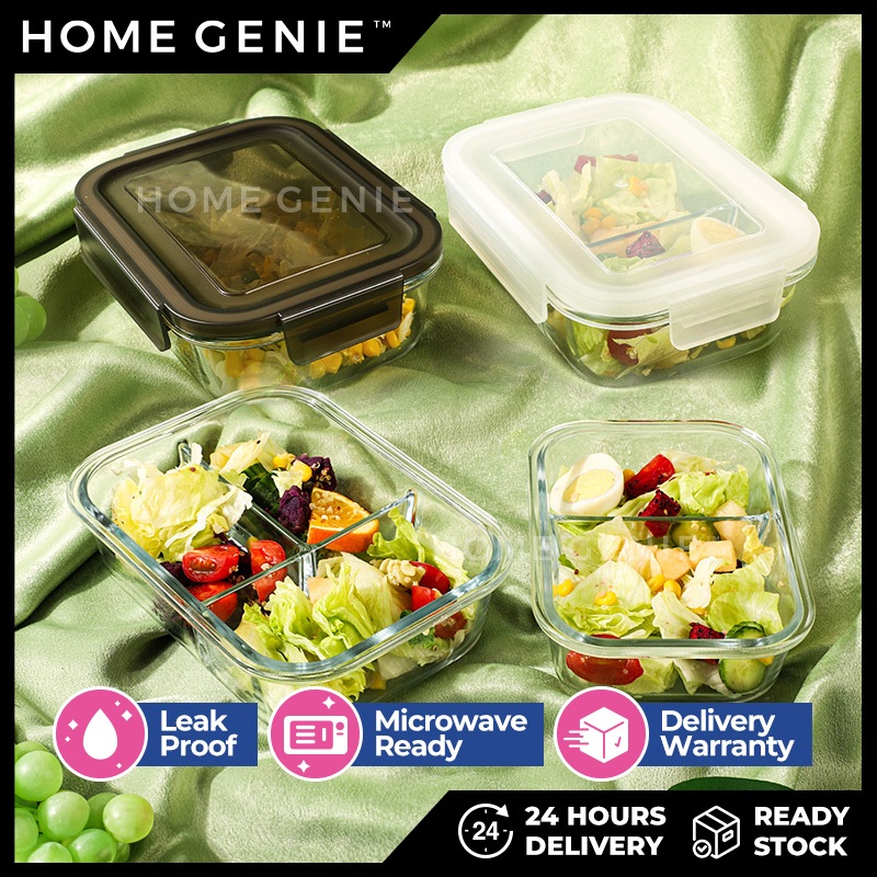 Heat Resistant Borosilicate Glass Container Thick Durable Build Food Storage Lunch Box Sealing Lid by Home Genie