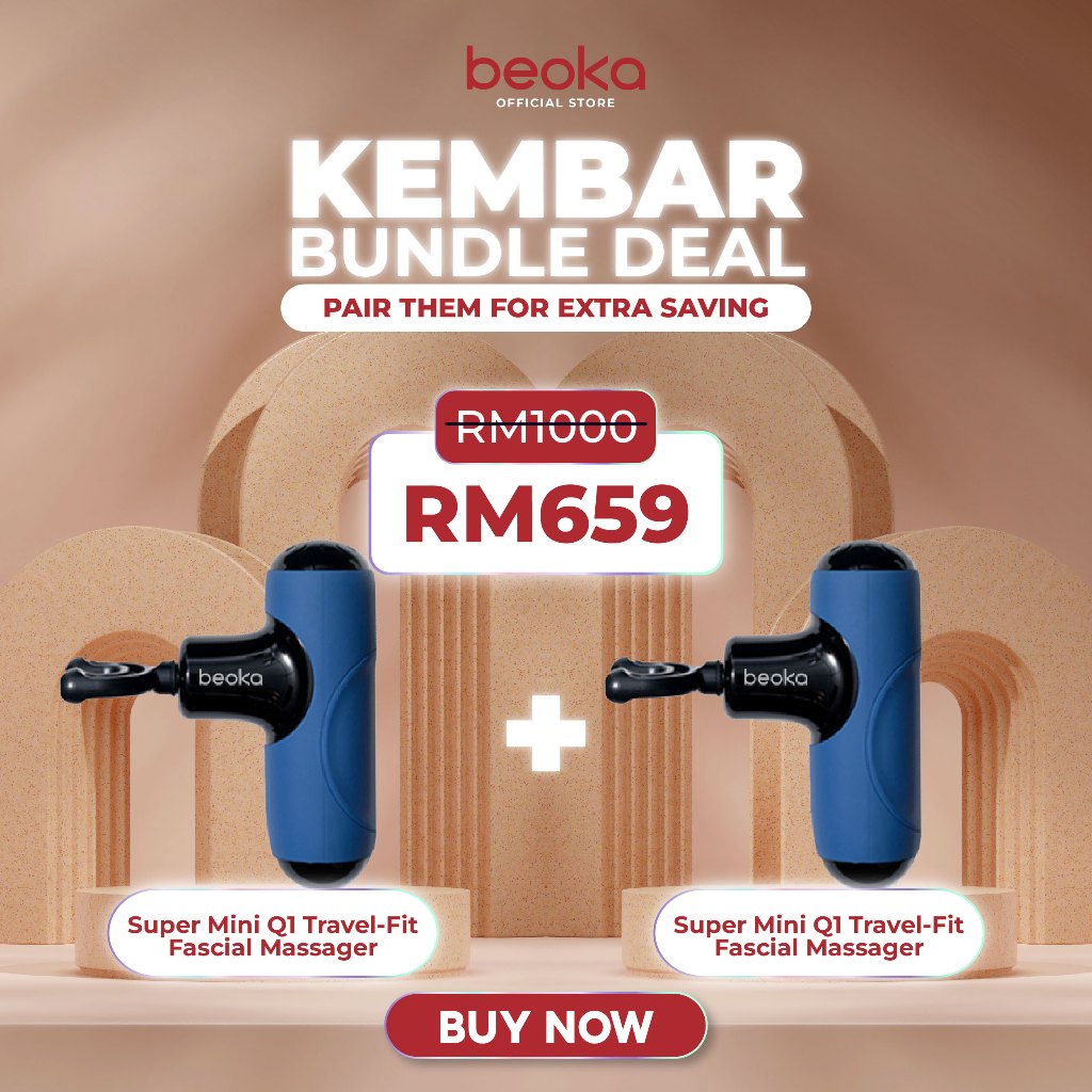 (Kembar Deal) 2 x Beoka Super Mini Q1 Travel-Fit Fascial Massage Gun Mesin Urut 按摩枪 Bundle Deal | 8kg Stall Force