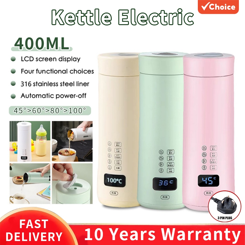 【10 Years Warranty】Portable Electric Kettle 400ml Stainless Steel Water Boiler Electric Cerek Elektrik Heater Kettle COD