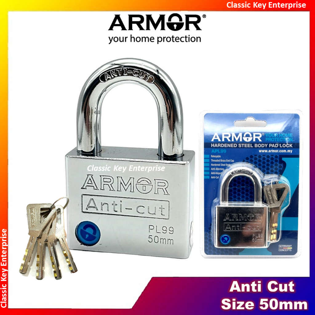 ARMOR Padlock APL-99 Hardened Steel Body Anti Cut (size 50mm x 1pc)