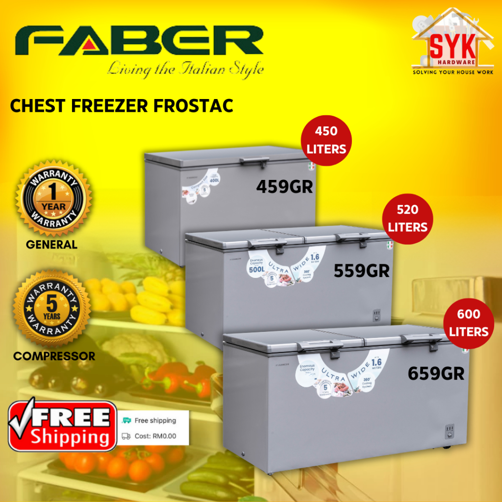 SYK Free Shipping Faber Frostac 459GR 559GR 659GR Chest Freezer Fridge Frozen Foods Freezer Peti Sejuk Beku