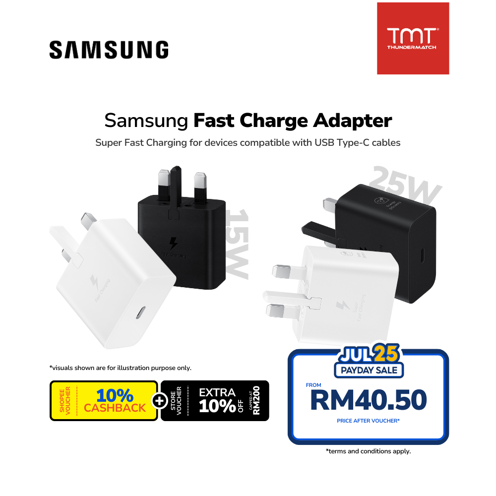 Samsung Super Fast Charge Travel Adapter (25W) | 25W Super Fast Charging (without Cable) | 15W PD Power Adapter (USB-C) (without Cable)