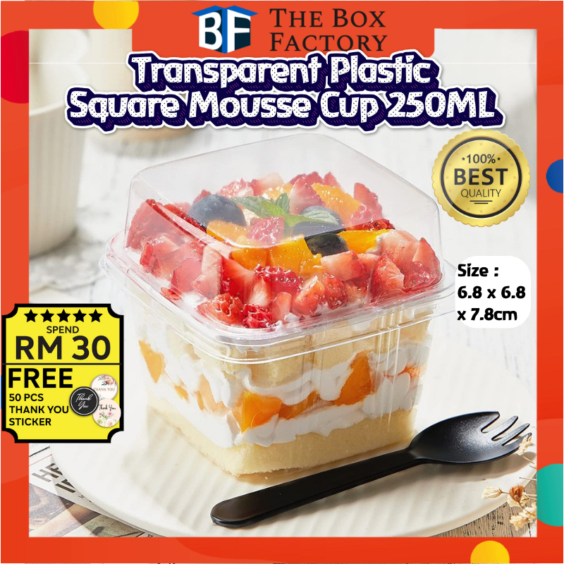 250ml Square Mousse Cake Box Dessert Ice Cream Cup Jelly Food Cup Salted Egg Cake Container Fruit Milk Cup Transparent