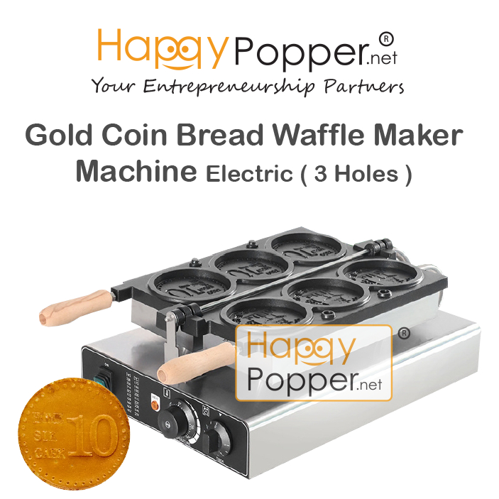 Happypopper Gold Coin Bread Waffle Machine Cheese Coin Maker 3 Holes Electric Internet Celebrity Snacks 金币面包机 3孔 网红小吃