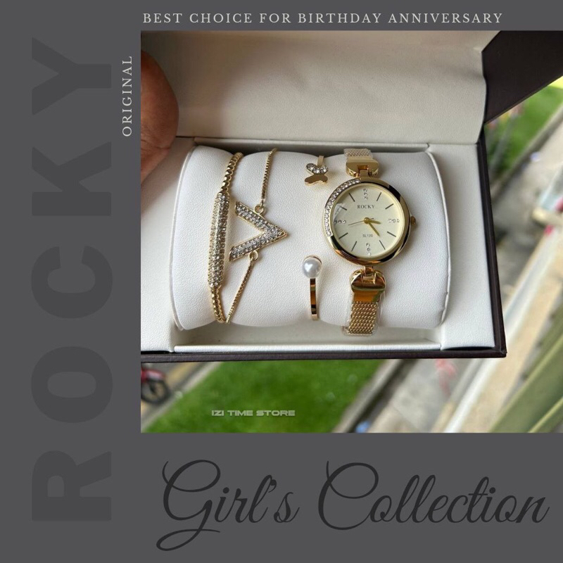 Rocky Girl’s Collection Watch Set Elegant Analogue Watch Stylish Bracelet Complementary Jewelry