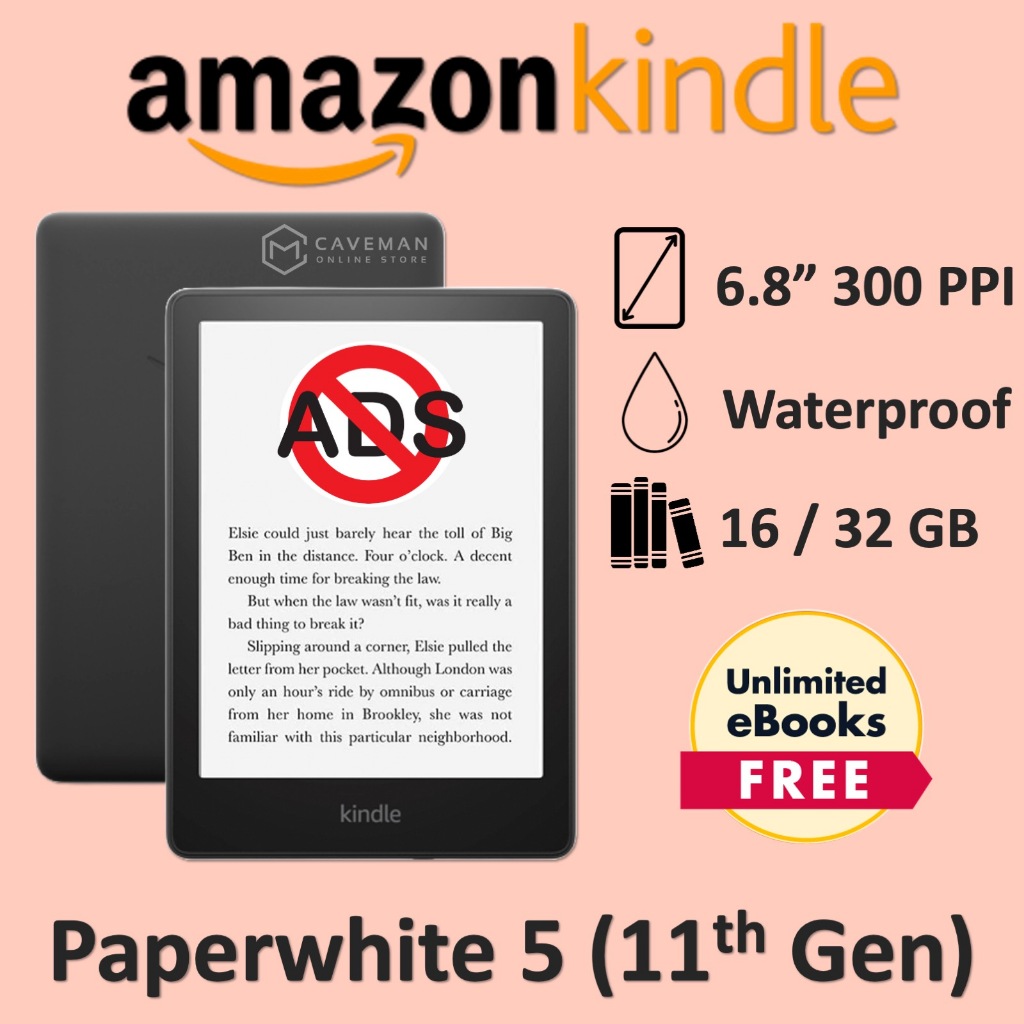 [No Ads] Kindle Paperwhite 5 (11th Gen) - 32GB + Signature Edition | Unlimited eBooks Package