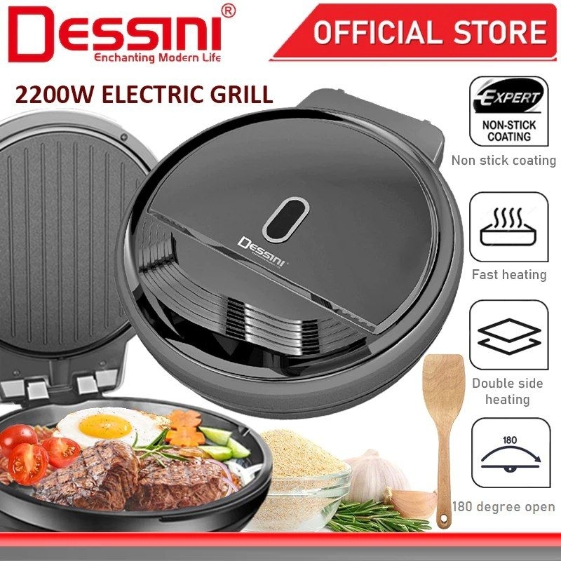 DESSINI ITALY 180° Open 40CM Double Sided Non-Stick Electric Baking Pan Pizza Crepe Pancake Maker BBQ Grill Pot Cooker