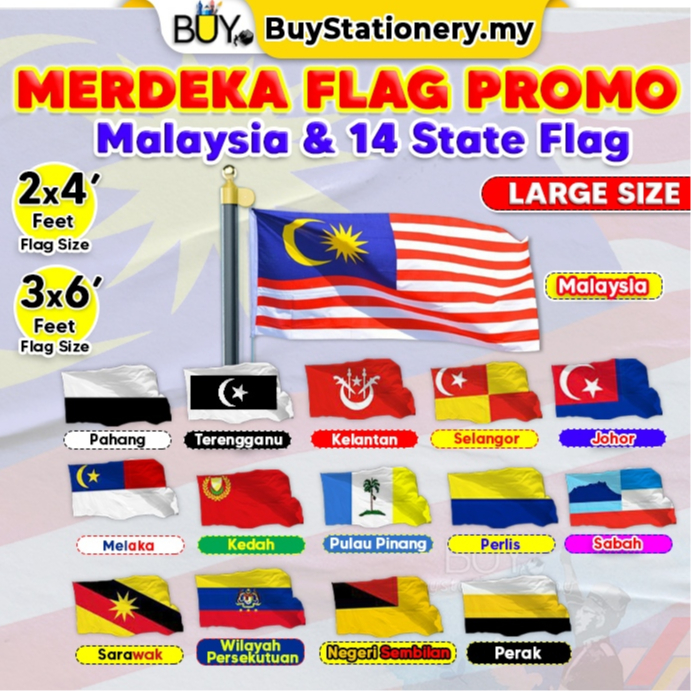 2x4/3x6 Set Bendera Malaysia Semua 14 Negeri All State Country Flag Polyester -(PKT) Jalur Gemilang