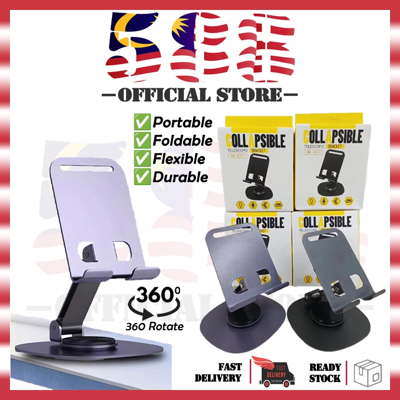 Phone Desk Foldable Metal Phone Stand Adjustable Height Tablet 360 Degrees Rotatable Organizer