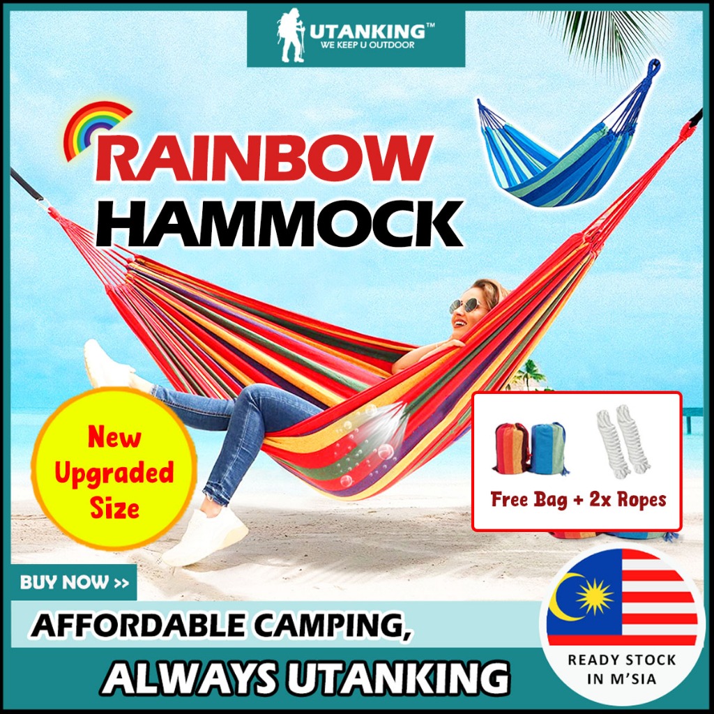 UtanKing™ Rainbow Hammock Canvas Camping Tree Swing Hanging Bed Chair Endui Buaian Gantung Tidur