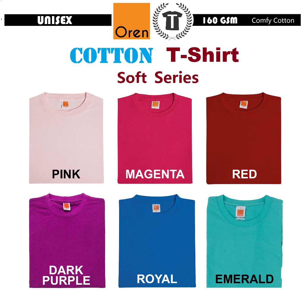 【COMFY】COTTON T-Shirt Round Neck PINK/MAGENTA/RED/DARK PURPLE/ROYAL/EMERALD CT51 Oren Sport 160GSM COTTON