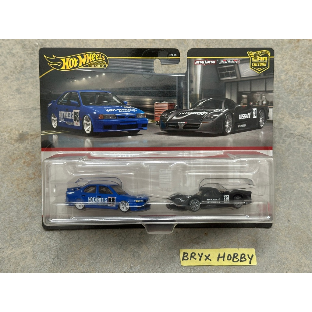 Hot Wheels 2024 Premium Twin Pack '94 Nissan Primera Blue & Nissan R390 GT1 Carbon Black #HRR74-4B10