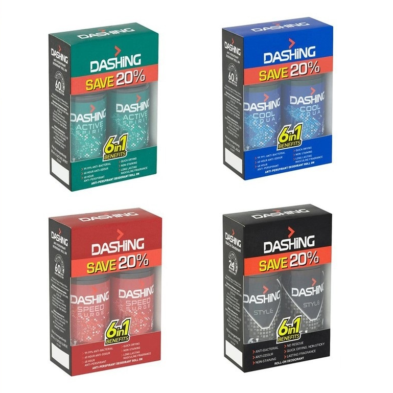 Dashing Cool Aqua/Active Spirit/Speed Surge/Style Legend-6 in 1 Roll-On Deodorant TWIN PACK 2x50ml