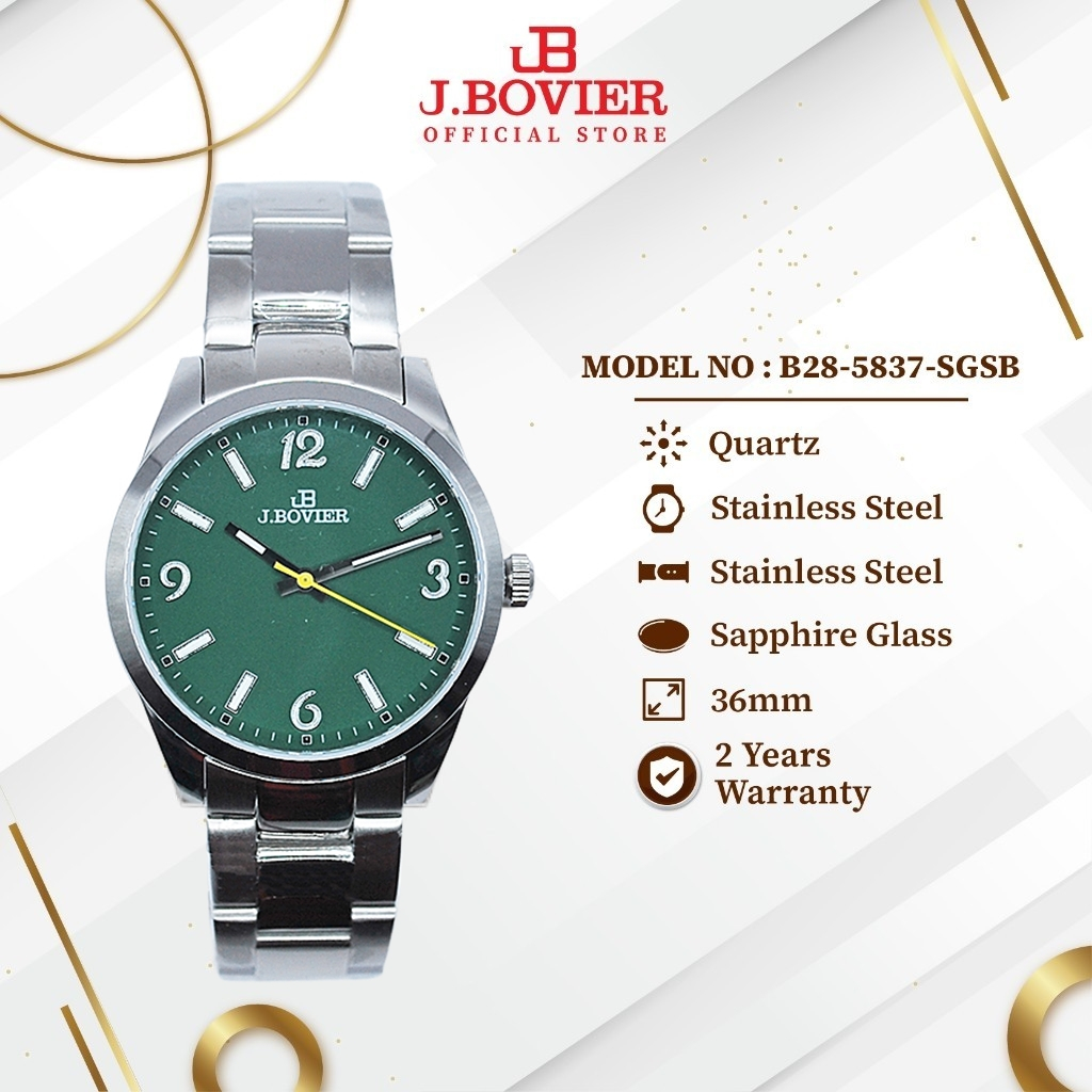 [2 Years Warranty] J.Bovier Quartz Unisex Couple Watch Jam Tangan B28-5837-SGSB