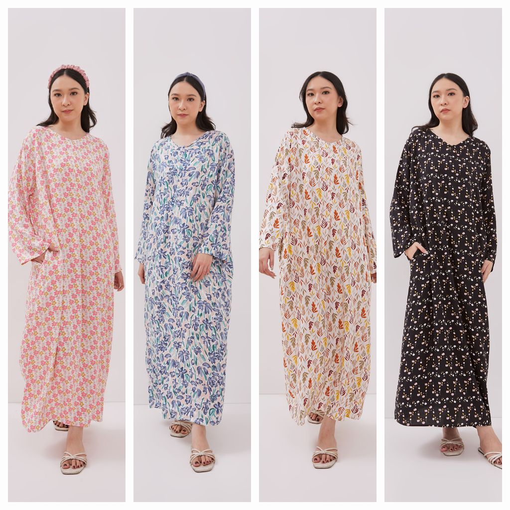 Kaftan Lengan Panjang Moden Long Sleeve Nursing / Breastfeeding Friendly Kaftan Menyusu Long Maxi Dress Ironless Jubah