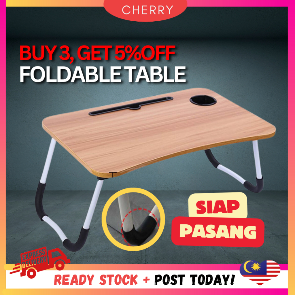 CHERRYFoldable Anti-slip Laptop Study Table Drawer Notebook Multipurpose Portable Computer Desk Meja Lipat Serbaguna