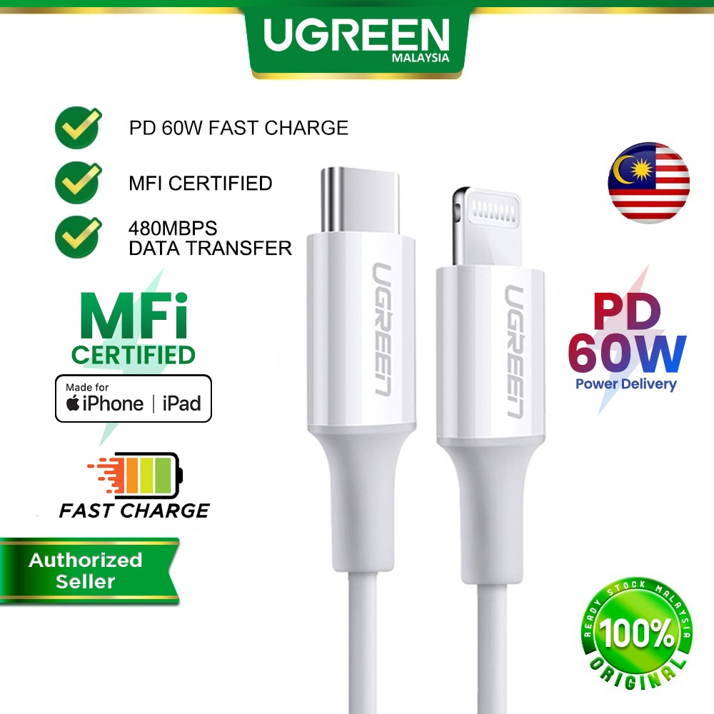 UGREEN MFi PD 60W USB C To Lightning PD Fast Charging Charge Cable Sync Data Transfer USB C Type C TypeC iPhone 14 iPad