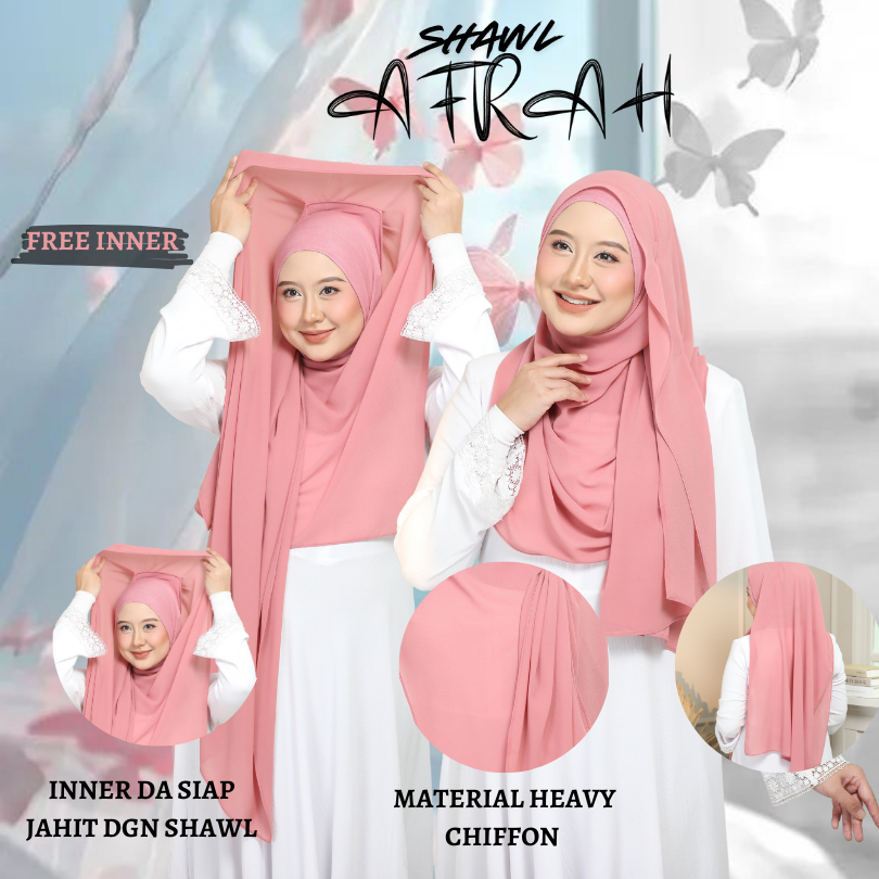 Shawl Afrah Kain Chiffon Premium Shawl With Inner