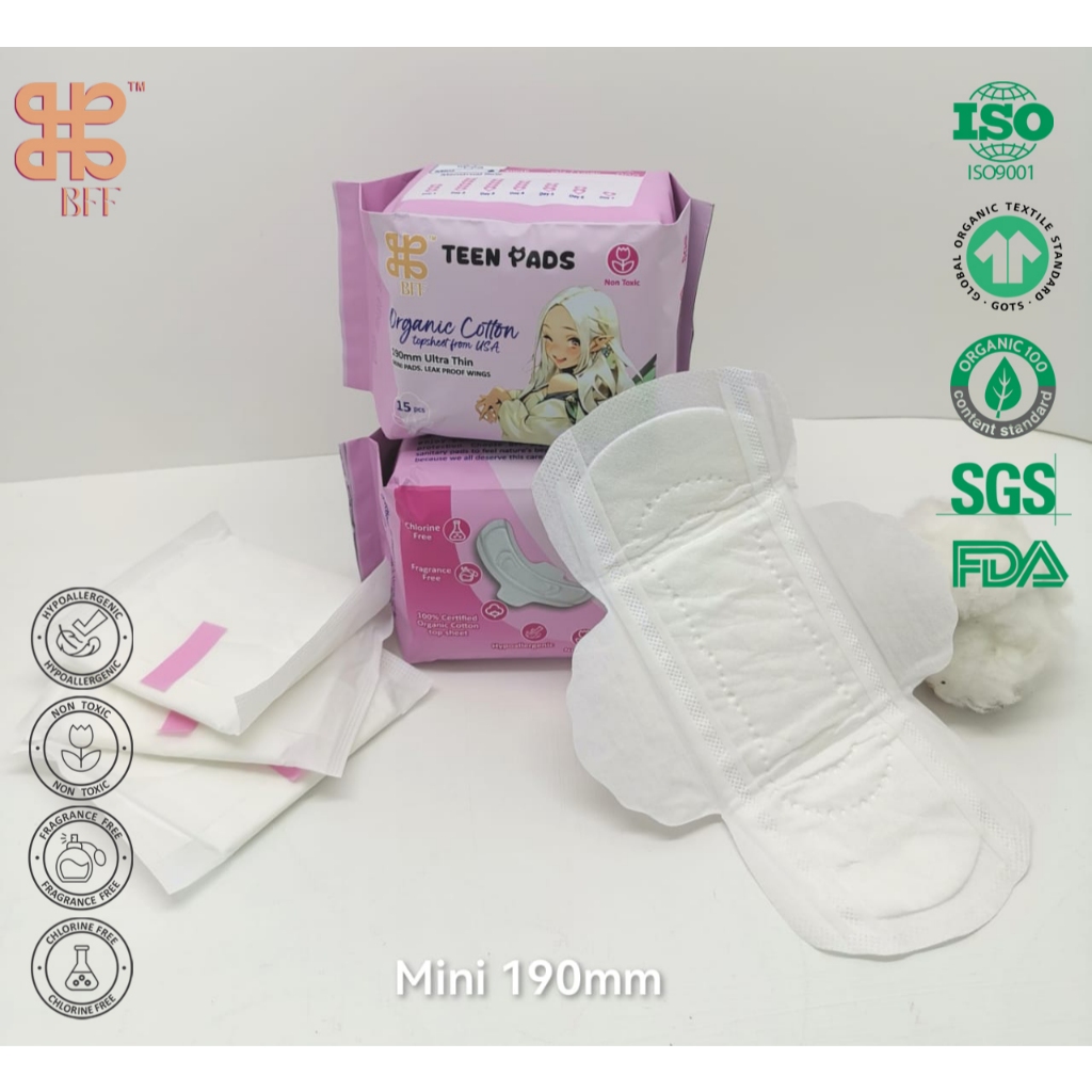 BFF Organic Cotton Teen Sanitary pads Mini 190mm | 少女有机卫生棉迷你型190mm