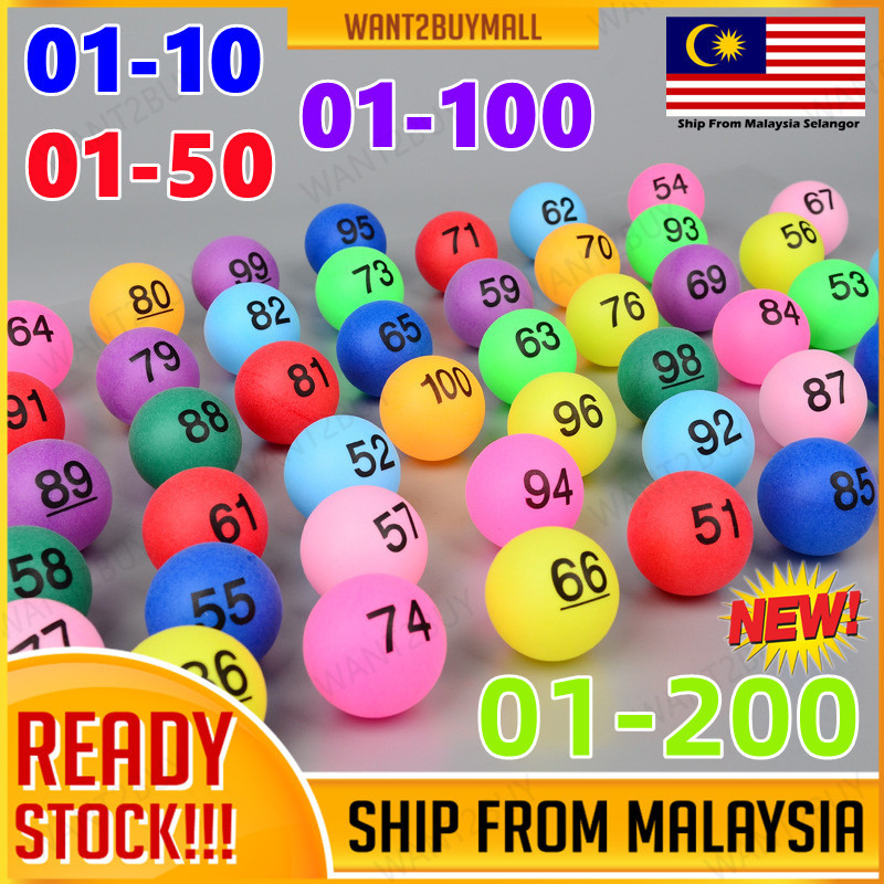 01-100 Number Assorted Colorful Color Lucky Draw Dip Game Gaming Lottery Event Ping Pong Ball Advertisement Team Nombor