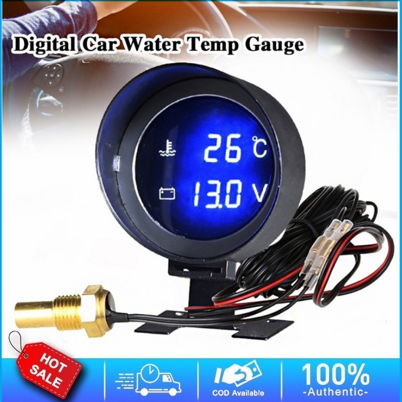 ✨MY Stock✨9V-36V Voltmeter Temperature Sensor 2 in 1 Round LCD Digital Car Truck Moto Water Temp Gauge