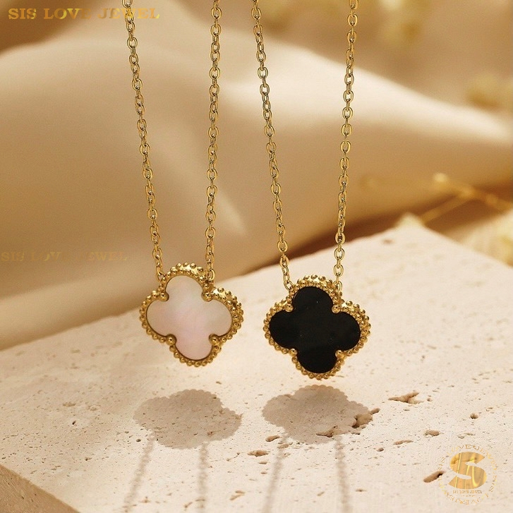 Sis Love Jewel Titanium Steel 18K Gold Plated Clover Pendant Necklace Chain Rantai Leher Women Jewelry (3 Colors) N122