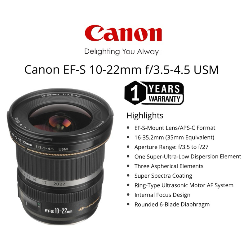 CANON EF-S 10-22MM F/3.5-4.5 USM LENS WIDE ANGLE ULTRASONIC LENS (1 YEARS WARRANTY) WIDE ANGLE WIDE ANGLE WIDE ANGLE