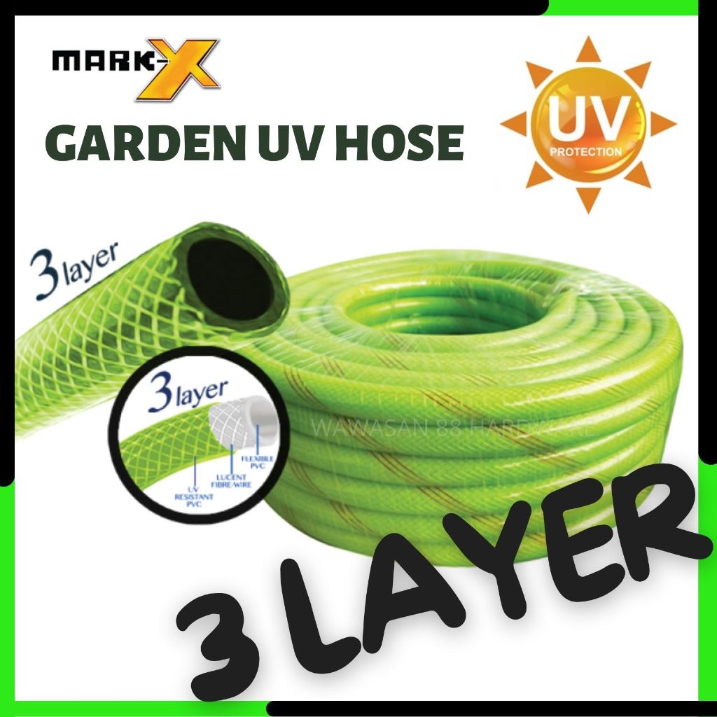 3 LAYER 2.5MM Thick MARKX UV Net Hose Outdoor Apple Green PVC Garden Hose Hos Getah Paip Air Getah Taman 三层浅青线水喉