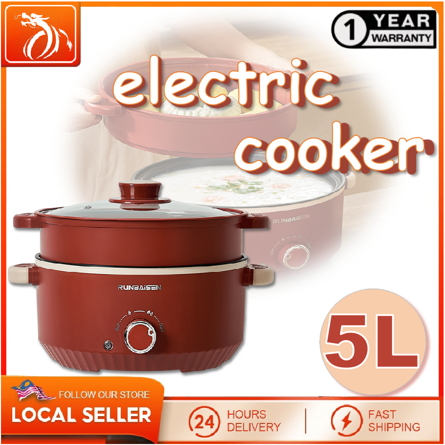 5L Capacity Non-Stick Multi Cooker Multifunctional Electric Cooker with Steamer Electric Hot Pot Elektrik Periuk 電煮鍋