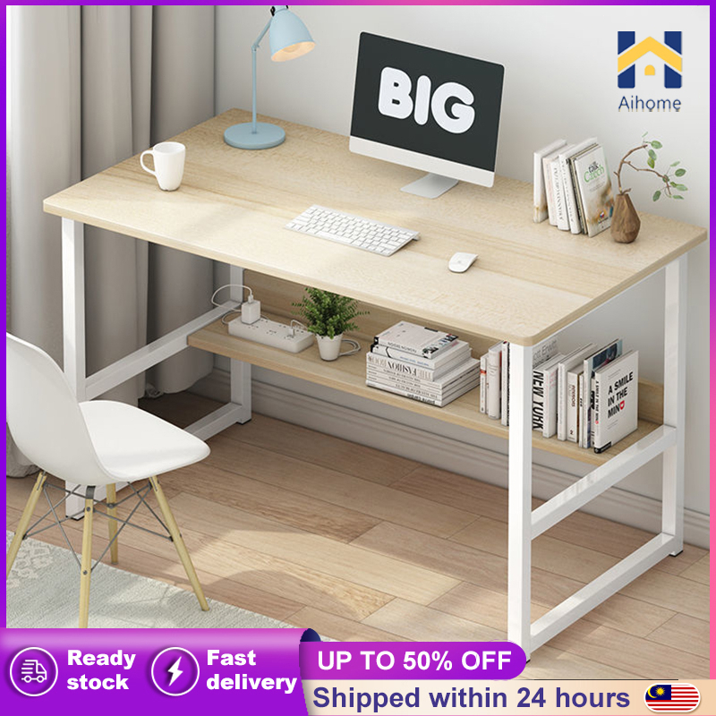 AH 120CM Meja Belajar Laptop Study table Computer Table Modern Writing Living Room Furniture Double Layer Office Desk桌子