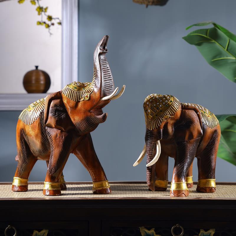 Wooden Hand Carved Elephant Statue Sculpture Art Decoration Home Spa Decoration Feng Shui Ornaments